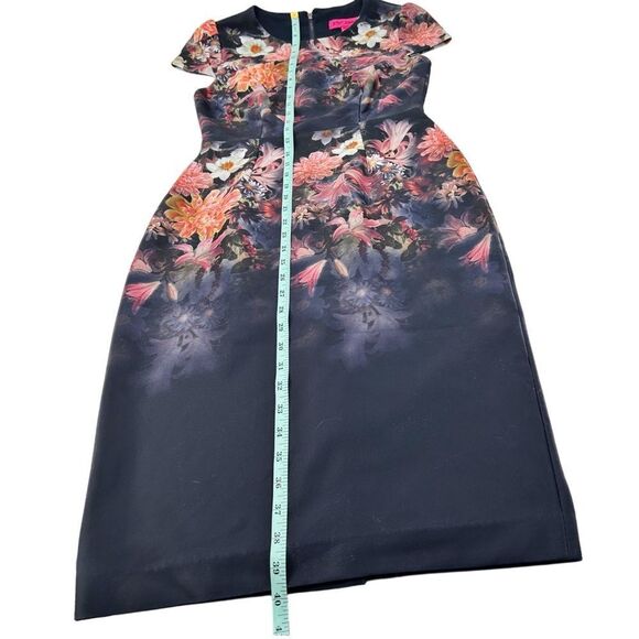 Betsey Johnson Floral Cap Sleeve Jewel Neck Knee Length Dress Navy Size 2 - Picture 10 of 11